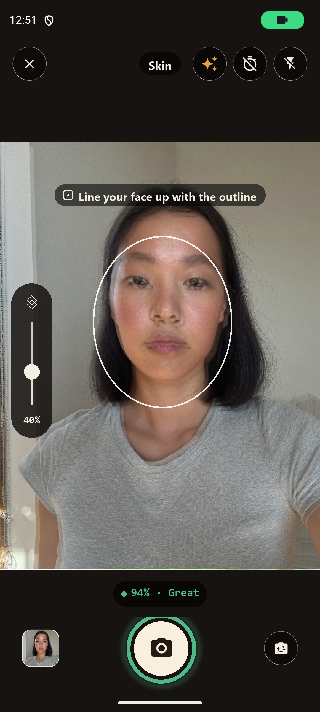 SameShot camera screen with ghost overlay and opacity control